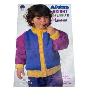 Vintage 1993 Patons Bright Delights Knitting Pattern Book Easy Knits 1-3yr